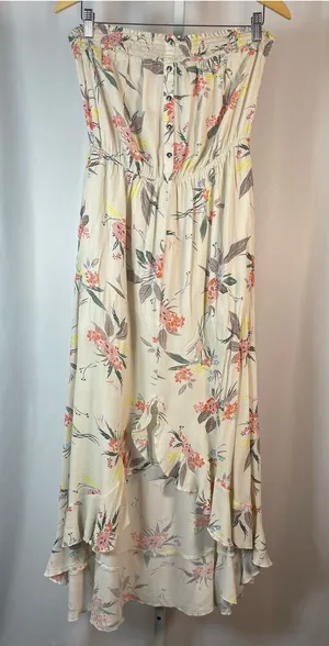 Coco + Jaimeson Large Strapless Cream Floral High Low Dress Ruffle Tropical thumbnail 1
