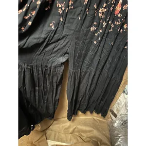 NWT Urban Outfitters Pink Floral V Neck Jumpsuit Black Size Large Wide Leg thumbnail 6