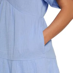 Gap Womens Gauze V Neck A Line Short Sleeve Tiered Dress Blue Size XS W Pockets thumbnail 4
