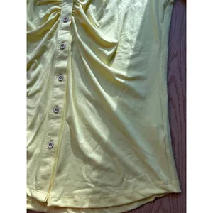 New Women's White Birch button Up Ruched Shirt Super Soft Stretchy Yellow Medium thumbnail 4