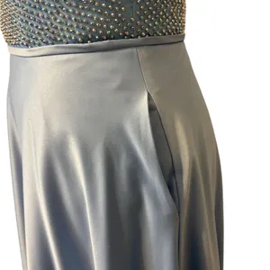 La Femme Light Blue Beaded High Neck Cut Out Satin A-Line Formal Prom Dress 4 thumbnail 3