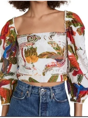 FARM Rio Off-White Forest Birds Blouse Size Xsmall , $155 thumbnail 1