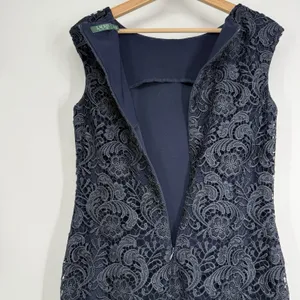 Lauren Ralph Lauren Lace Eyelet Sheath Dress Wedding MOB Women Size 10 Navy Blue thumbnail 7