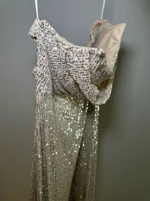 Hello Molly Sequin Strapless Maxi Dress Beige Size L thumbnail 4