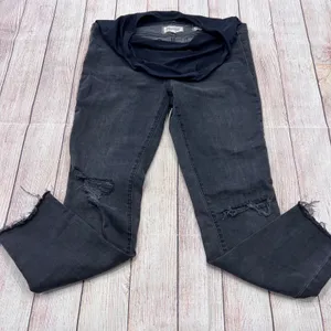 Madewell Maternity Skinny Jeans Black Distressed Raw Hem Over Belly Size 31 thumbnail 1
