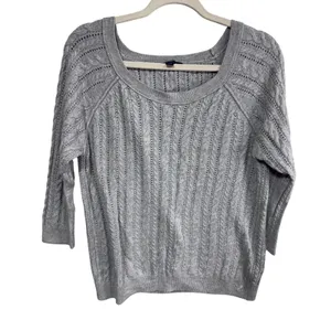 American Eagle XL Gray Sweater Women's Cable Knit Scoop Neck 3/4 Sleeve‎ thumbnail 2