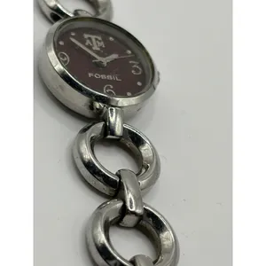 Fossil College Collection Texas A‎ & M Logo Maroon Face Silver Chain Watch thumbnail 7