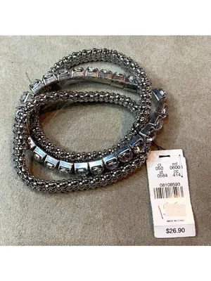 Express Twisted Mesh Rhinestone Stretch Intertwined Silver Toned Bracelet Vintag thumbnail 4