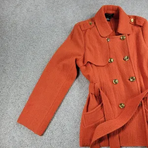 Sandro Sportswear Womens Coat Jacket Large Orange Wool Double Breasted Belted thumbnail 6