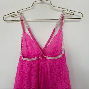 Victoria's Secret Lace Babydoll Size Small Hot Pink Lace Nightie Slip Cami thumbnail 7