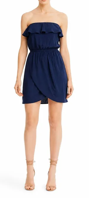 Amanda Uprichard Joan Dress Silk Strapless Navy Ruffle Mini Tulip Hem Womens M thumbnail 1