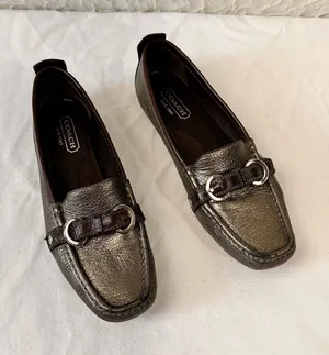 Coach Women’s Shoes Leather Loafers Size 7 M Gunmetal Gray Metallic thumbnail 1