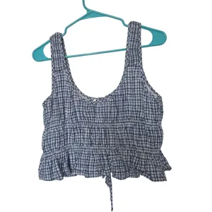 Abercrombie & Fitch Linen Blend Ruffle Cropped Ruched Tie Front Tank Top Medium thumbnail 8