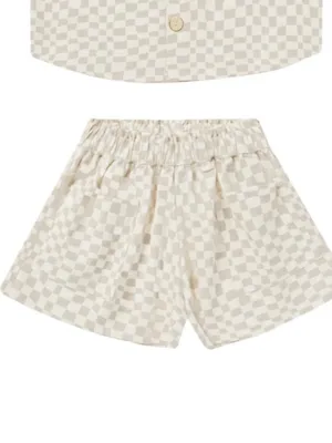 RYLEE + CRU Dove Check Kelli Linen Shorts size Large Beige Tan thumbnail 2