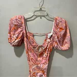 Sky To Moon Women’s Pink Peach Floral‎ Mini Dress Size Small Funky Boho 7… thumbnail 4