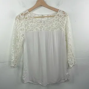 Old Navy Relaxed Lace-Trim Blouse size Small White thumbnail 3