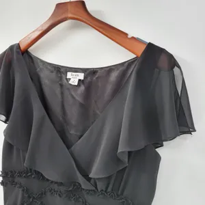 VTG Liz & Co Cocktail Dress Womens 8 Black Ruffled Detail V-Neck Flutter Sleeve thumbnail 11