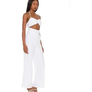 SNDYS Revolve White Jumpsuit Open Front Wide Leg Small 100% Cotton #1000 thumbnail 13
