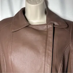 My Tribe Leather Moto Jacket Brown Full Zip Asymmetric Hem Biker Rocker XS Y2K thumbnail 6