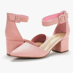 Elegant Pink Ankle Strap Block Heels thumbnail 2