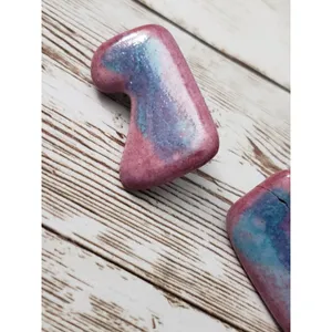 Vintage Clip On Earrings - Unusual Shape Blue & Pink Tones 1.25" thumbnail 7