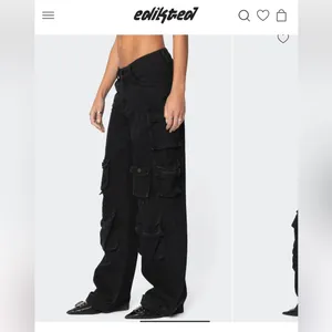 New Edikted Wide Leg Jeans Sz S Oversized Boyfriend Cargo Black Mid-rise Y2K thumbnail 14