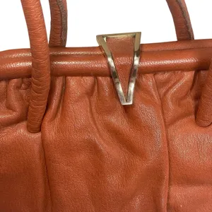 Vintage Cabra Nappa Brown Leather Handbag‎ Mini Purse Clip Closure Argentina thumbnail 2
