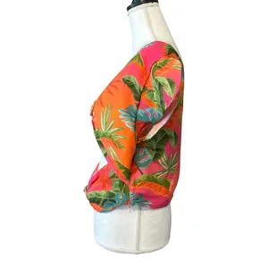 Anthropologie Tropical Floral Knot-Front Crop Top in Coral & Teal thumbnail 5