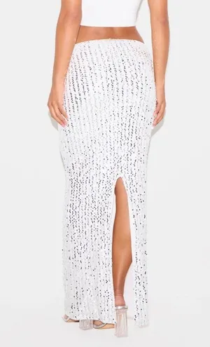 Pretty Little Thing NWT Silver Sequin Embellished Low Rise Drapey Maxi Skirt 6 thumbnail 2