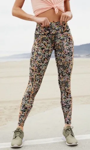Free People Movement Eden Floral Leggings in Black Multi Size Small thumbnail 1