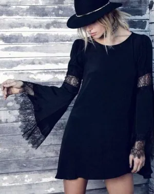 For Love & Lemons Leveon Dress Black Long Sleeve Lace Cut-Outs Cutouts Shift S thumbnail 7