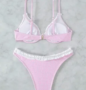SheIn Pink Gingham Ruffle Bikini thumbnail 4