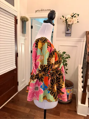 Entro NWOT Vibrant Floral Puff-Sleeve Peplum Top - Pink Multi thumbnail 4