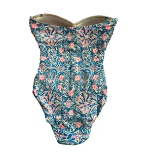 Lilly Pulitzer Floral Bandeau One Piece Swimsuit Blue Pink Ruched 12 thumbnail 2