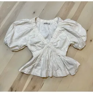 Abercrombie & Fitch Women XS Linen Blend Peplum Top Boho Cottage Boho Chic thumbnail 4