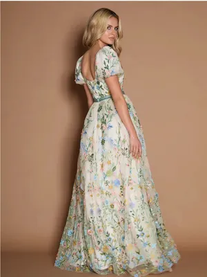 Azazie Cream Maxi Dress with Multicolor Floral Embroidery thumbnail 4