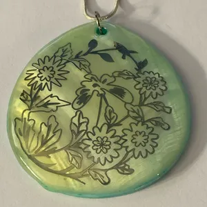 Blue Abalone Silver Foil Printed Design Pendant Necklace thumbnail 3
