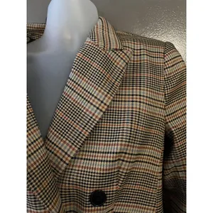 Marled Blazer Womens S Beige Plaid Double Breasted Lined Notch Lapel Jacket thumbnail 5