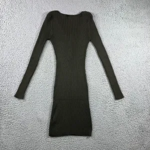 Derek Heart Ribbed Long Sleeve‎ Bodycon Mini Dress Women Medium Olive Green thumbnail 2