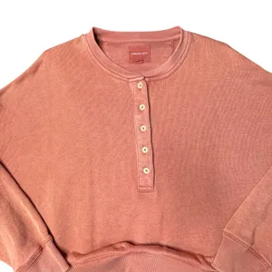 American Eagle Rust Henley Sweatshirt M Boxy Cozy Fall Casual thumbnail 7