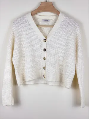 Madewell Mayfair Sweater Cardigan Antique Cream Alpaca Blend XXS Textured Knit thumbnail 3