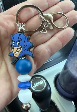 Handmade Blue Devil Keychain with Beads, Bag Charm, Zipper Pull. Team Spirit thumbnail 1