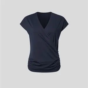Halara H22.- V Neck Cap Sleeve Crossover Ruched Solid Work Blouse. Size large thumbnail 7