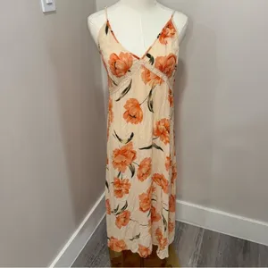 Patrons of Peace Floral Midi Dress Orange Poppy Lace Trim Rayon‎ Boho Medium thumbnail 2
