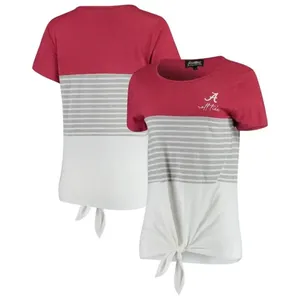 Alabama Crimson‎ Tide Women's Striped Knotted T-Shirt Size Medium Multicolor thumbnail 1
