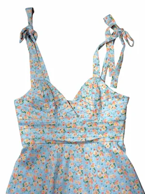 Lavish Lice Blue Floral Pleated Tie Strap Cotton Blend Midi Dress Womens 12 thumbnail 3