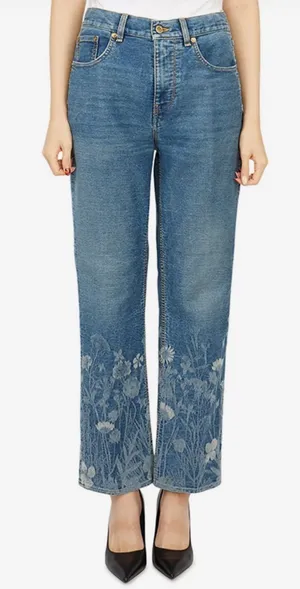 Golden Goose Deryn Floral Jacquard Straight Leg Jeans Medium Wash Denim Size 29 thumbnail 1