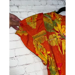 Haute Hippie Orange Tropical Floral‎ V-Neck Tiered Flutter Sleeve Blouse Small thumbnail 3