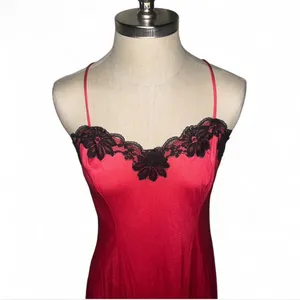 Undercover Wear Vintage Silk Feel Slip Dress Gown Red Black Lace Trim Goth Sexy thumbnail 2
