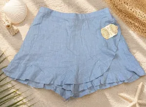 Altar’d State NWT Blue Linen Blend Ruffle Wrap Skort Shorts Medium‎ thumbnail 1